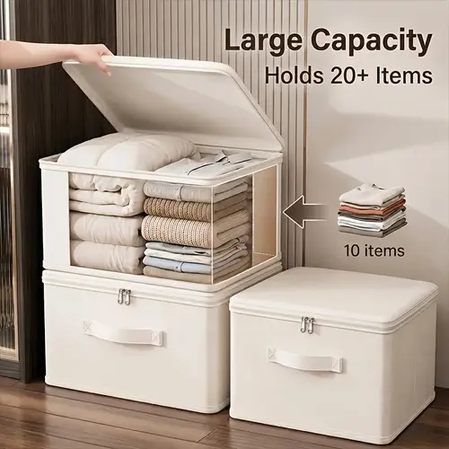 1Pc Oxford Cloth Large Deep Physical Box Storage Bin with Lid - Stackable Foldable Zipper Closet Organizer, Multi-Accessory Containers for Clothes & Blankets, Closet Storage Organizer, Storage Containers Organizer