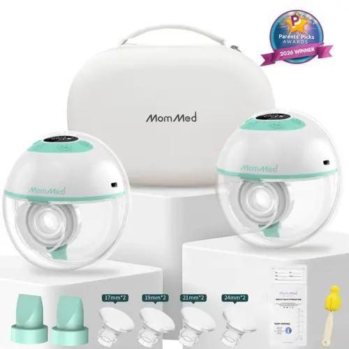 MomMed M21 Luma Hands-Free Wearable Electric Breast Pump - Wireless Rechargeable Nursing Tool for Hands-Free Pumping, 4 Modes, 12 Suction Levels, 17/19/21/24mm Flanges, Visible Milk Volume, Portable Breast Pumps & Accessories Gift Idea