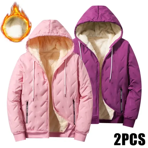 Women's 2-Pack Autumn/Winter Contemporary Fleece Jackets, Thermal Protection Cold-Resistant Insulated Women's Clothing with Zipper, Pockets & Casual Sporty Classic Versatile Style, Jackets For Women