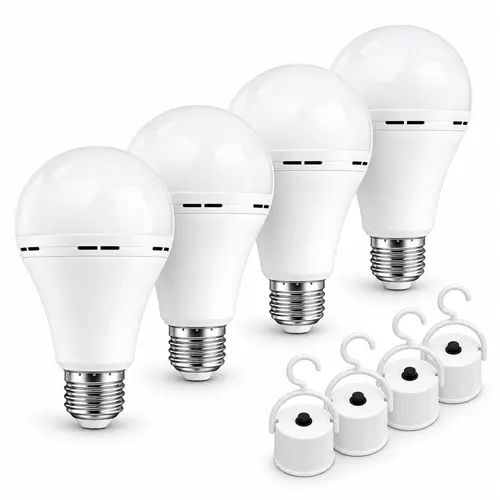 4-Pack Rechargeable LED Emergency Wireless Light Bulbs - Auto-Charging E26/E27 Base, 6500K Daylight, 12W (60W Equivalent) for Power Outages, Camping