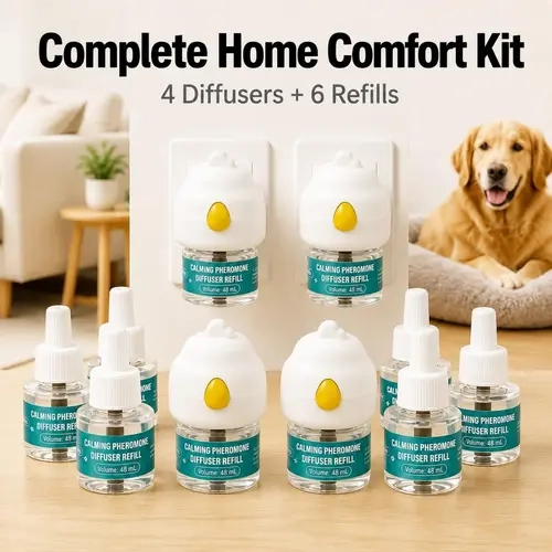 Dog Calming Pheromone Plug-In Kit (10-Pack: 4 Plugs + 6 48mL Refills), 180-Day Continuous Stress Relief, Anxiety Reduction Aid for Barking, Thunder
