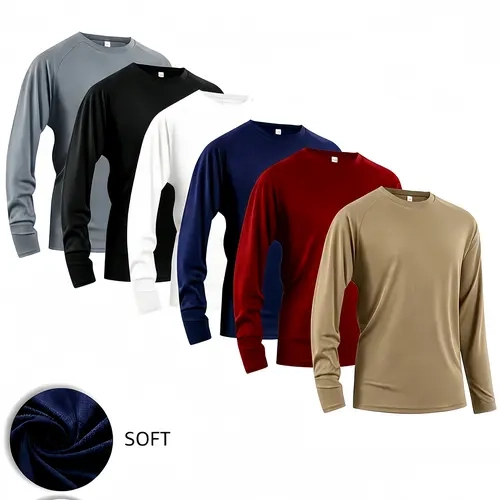 6-Pack Men's Solid Crew Neck Long Sleeve T-Shirt,all seasons Breathable Quick Dry Moisture Wicking Lightweight Basic Tee, Soft Comfort Round Neck Sportswear Tops, Outdoor Fitness Sportswear Gym Workout, Home Wear, Going Out & Daily Casual Occasions
