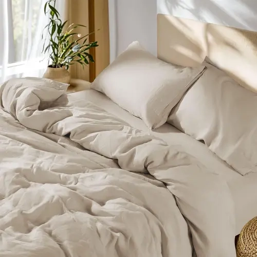 3-Piece Pure Linen Duvet Cover Set - Breathable Lightweight Bedding, Moisture-Absorbing, Softens With Use, Zipper Closure, Corner Ties, All-Season, Fits Duvet Insert, Flat Weave, Ideal for Bedroom Decor, Farmhouse Look & Minimalist Aesthetic
