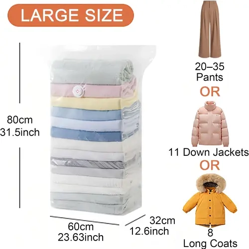 8 Pack Large Vacuum Storage Bags, No Pump Needed Space Saver Bags, Large Clothes Storage Bag Organiser for Blankets, Comforters & Winter Clothing