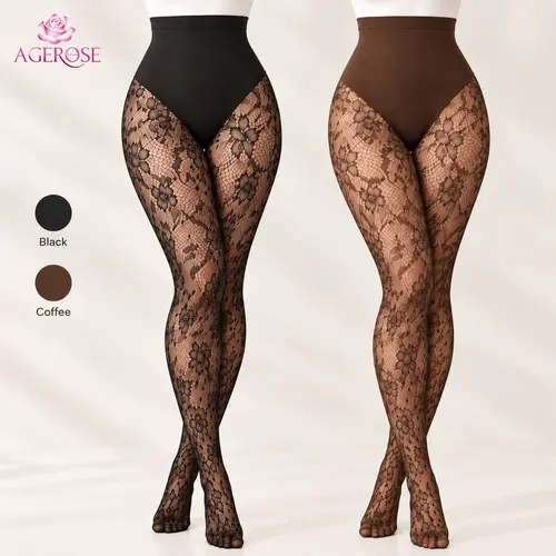 AgeRose Women's Floral Lace Shaping Pantyhose - High Waist Soft Fabric Underwear for Women, Breathable Mesh, Light Tummy Control, Anti-slip Waistband, Sheer/Thick Versions, Hip Enhancement, Party/Skirt Wear, All-Season Fit