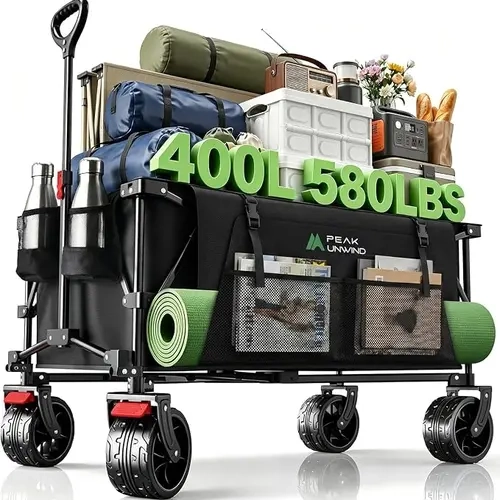 Collapsible Heavy Duty Beach Wagons carts Foldable with Big Wheels, 400L