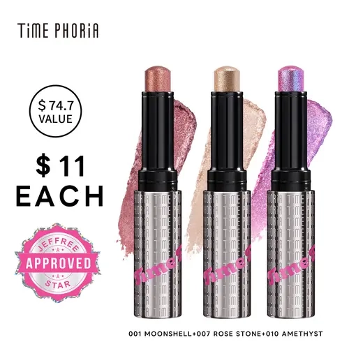 [3 PCS]TIMEPHORIA Gel Eyeshadow Stick - Crystal, Metallic, Shimmer Glaze Finish, Flawless Youthful Glowing Looks, Smooth Easy Application, Back to School Makeup Essential