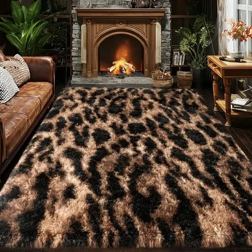 REZUTAN Leopard Design Area Rug - Soft Cozy Polyester Fiber Indoor Rug for Bedroom - Chic Home Decor Wild Look Accent Piece for Modern Interior