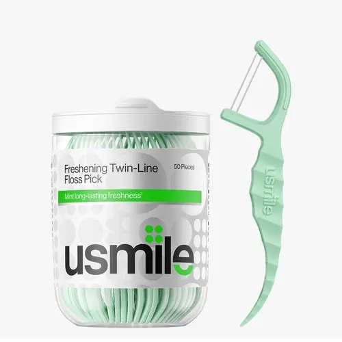 usmile Mint Twin-Line Dental Flossing Picks Multi-Pack - Mouth Care Dental Floss & Picks, Clinic-Level Clean, Plaque-Removing, Easy Flossing, Fresh Mint Flavor, 50/100 Count, 100g, for At-Home Daily Oral Care (sohochic)
