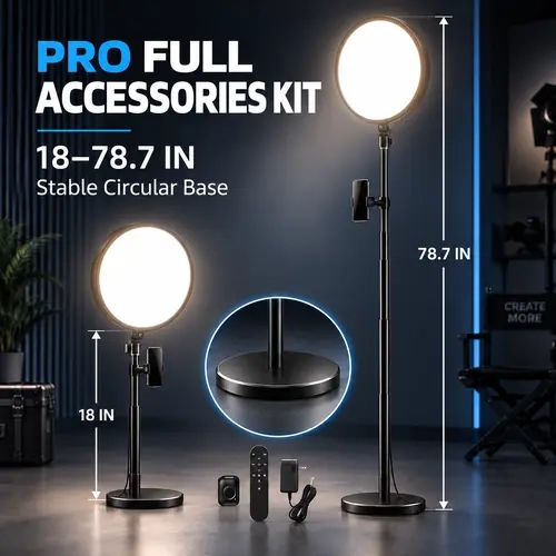 Weilisi 13" Flat Panel Ring Light PRO Kit - Soft LED Fill Light with 79" Tripod Stand, Phone Holder Stand, Wireless Remote, Bluetooth Shutter & Full Accessories for Live Stream, Vlogging