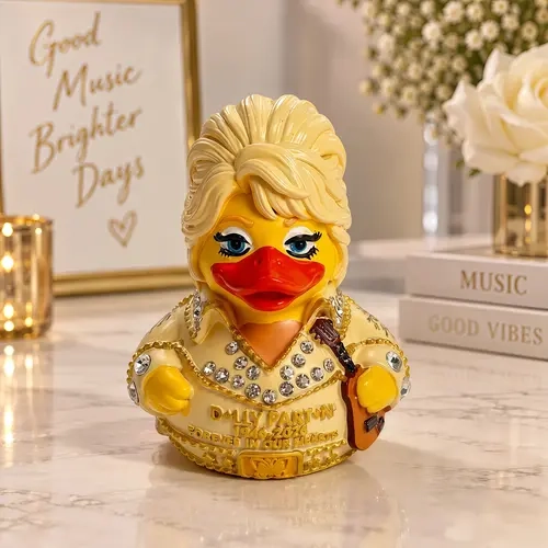 Dolly Duck Resin Figurine, Country Music Singer-Inspired Duck Statue with Guitar, Cute Collectible Decor for Desk Shelf, Novelty Gift for Country Music Fans & Collectors