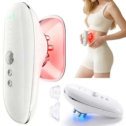 5-in-1 Plastic Electric Cupping Massager for Face & Body Daily Care, Vacuum Suction Tool with Microcurrent, Red & Blue LED, Adjustable Intensity, Multi-Point Massage Head, Multi-Mode, Adjust Settings for Blood Flow Therapy techvibes