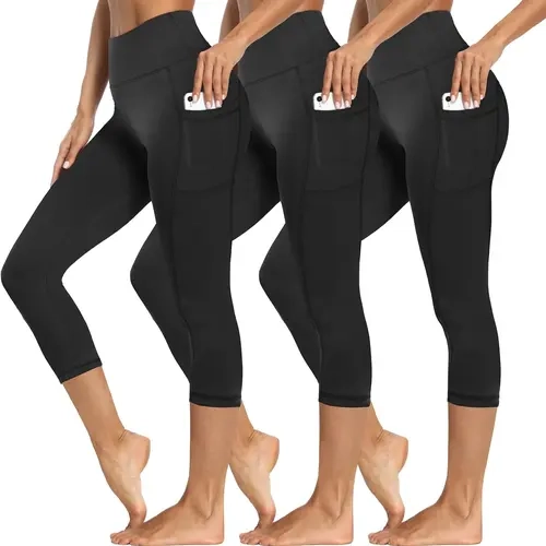 3-Pack High-Waisted Leggings with Pockets for Women, Tummy Control