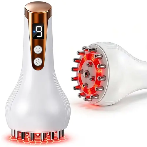 Rechargeable Battery 4-in-1 Handheld Full-Body Massager with Heat, Vibration, Microcurrent, Red LED, 9 Adjustable Levels, Multi-Point Massage Head, Plastic Metal Build, 15-Min Auto Off Safe Daily Use Device techvibes