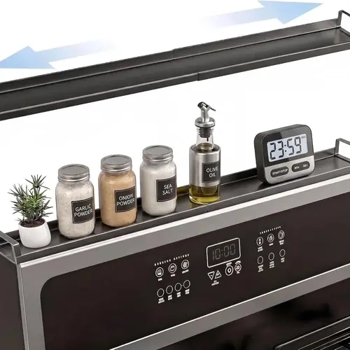 [SUPAFA] Metal 4-Magnet Hold Stovetop Spice Rack Organiser, 20-30" Adjustable Oven Shelf for Stovetops, Strong Magnetic Shelf for Quick Spice Access, Kitchen Organization Storage Accessory
