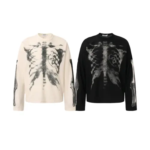 Gihuo Waffle Oversized Alt Knitwear Long Sleeve Shirt - 65% Cotton Clothing, Skeleton Ribcage X-Ray Graphic Shirt, Fashion Streetwear Top, Round Neck,sohochic Halloween Gifts
