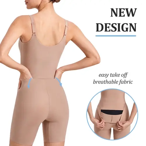 Scrunch Back Open Design Butt Lifter Faja Bodysuit, Easy-Off Tummy Control Full Body Shaper with Back Support & Cotton Gusset for Postpartum Women