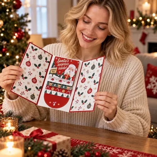 Handmade Christmas Waterfall Interactive Tab Greeting Card - Handmade for Warm, Versatile and Ready-to-Mail, Holiday-Ready, Customizable Wishes, Gift Giving for Family/Friends (Christmas, Birthday; Home & Festive Party Supplies)
