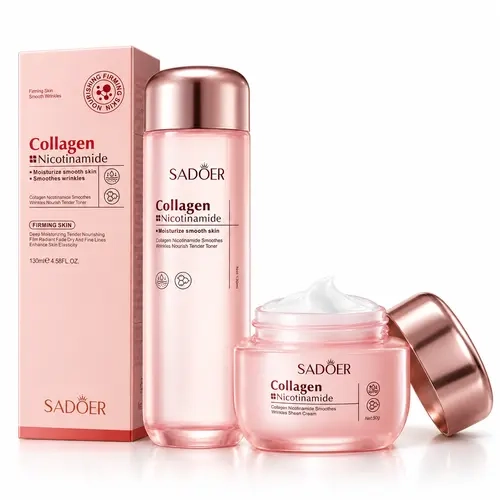 Korean Collagen Toner with Niacinamide 5.07 fl oz & Face Cream – 2-Piece – Anti-Aging Facial Essence for Wrinkle Care, Fine Lines & Pore Minimizing – Hydrating Nourishing Face Mist for Dry Mature Skin, Daily K-Beauty Skincare Routine