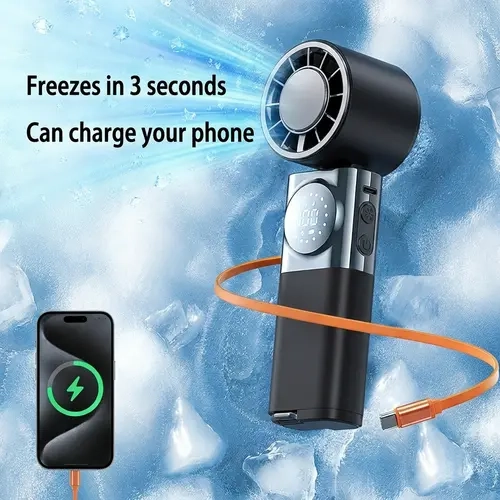 SWEETFULL 3-in-1 Turbo Cooling Ice Handheld Fan - 5 Speeds, 3600mAh Rechargeable Cordless Mini Portable Fan, Retractable Charging Cable, USA-Canadian Cup Compatible, Outdoor Adventures, Fan Portable