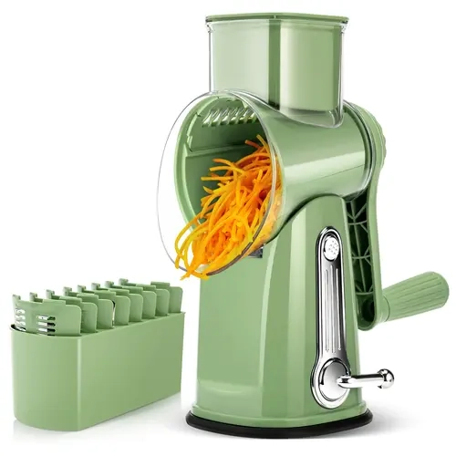 SUSTEAS Rotary Cheese Grater - Large 5-Blade Kitchen Food Shredder with Strong Suction Base, Blade Storage Box, 12x Faster Shredding, Easy-to-Clean Round Mandoline Slicer & Chopper for Salad, Nuts