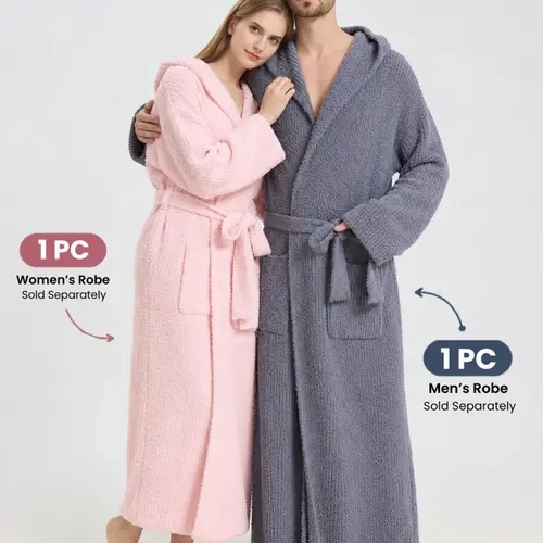 【COZY Soft Plush Feel】Couple Long Morning Robe Sleepwear, Double-Faced Fleece, Thickened and Extended, Men's Home Wear, Bathrobe, Can Be Worn Outdoors