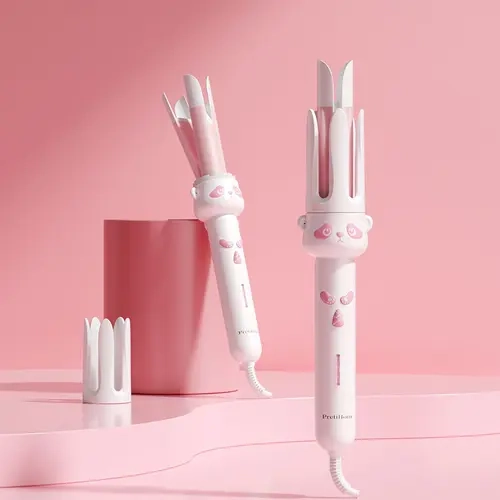 PretiHom 2-in-1 Automatic Curling Iron-Straightener (Plug Powered 2-in-1 Tool), 1.5" Pink Panda Design Curling Irons, 320°F-400°F Adjustable Temp Hair Accessory for Styling Curls & All Hair Types, Home Salon Appliance