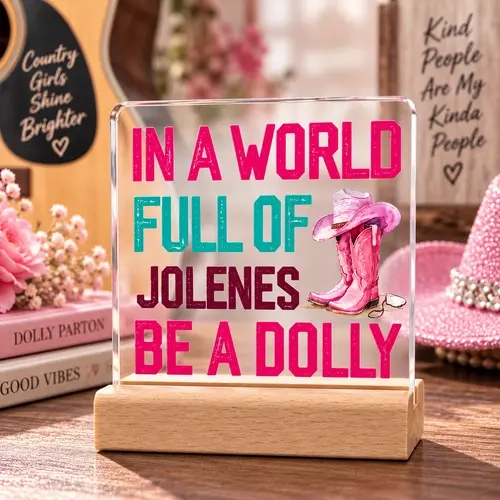 Dolly Parton Inspired Commemorative Acrylic Plaque, Country Music Themed Collectible Decor, Wooden Stand Desk & Shelf Decoration, Gift for Fans