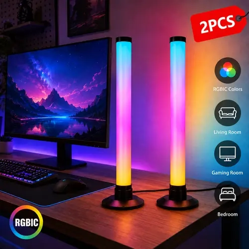 Auction 2PCS Minimalist USB-Powered RGBIC Mood Desktop Lamp - APP Control, Wireless Controller, Music Sync, Full Body RGB LED Ambient Glow, Adjustable Brightness, Indoor Decorative Light for Bedroom, Game Room, Decorative Atmosphere Lighting