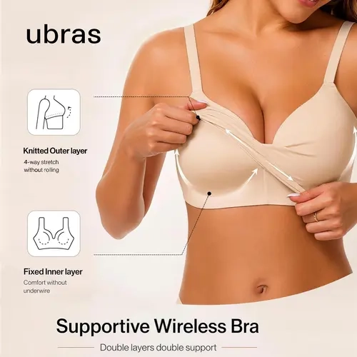 Ubras Wireless Supportive Bra for Women, Lift Bra Full Coverage Seamless Comfort, No Underwire, Adjustable Straps for a Perfect Fit, Extra Extender, Everyday Wear