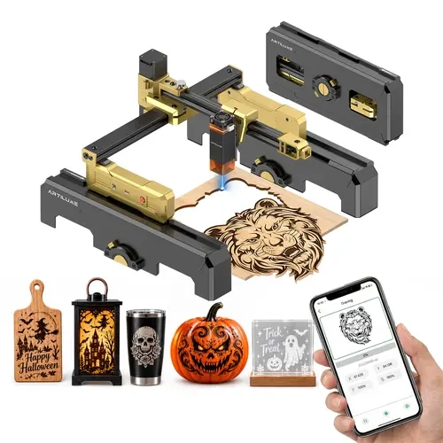 ARTILUME T1-P 7W Laser Engraver & Cutter, APP Control, Protective Cover, Foldable Design, 0.01mm Precision, 200×150mm Engraving Area, Beginner-Friendly Office Laser Tool