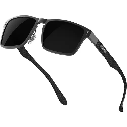ATTCL Men's Polarized Rectangular Sunglasses - Al-Mg Metal Frame, Carbon Fiber Accents, Mirrored Lenses, Ultralight Anti-Slip Design, UV400 Protection, Glare Reduction, for Driving, Casual Outdoors, Men's Sunglasses Polarized