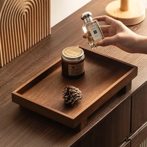 Handmade Solid Acacia Wooden Vanity Tray - Rustic Bathroom Countertop Organizer for Cosmetics, Skincare, Perfume, Toiletries, Home Accessory Gift, Bathroom Decor