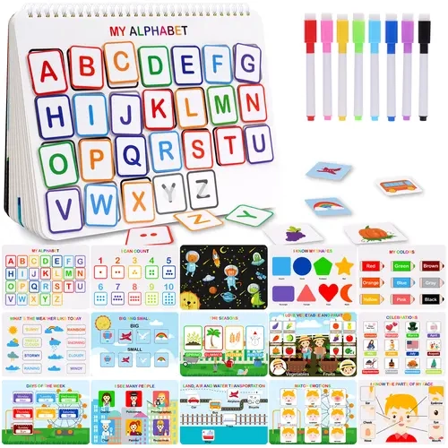 Mallify Montessori Busy Book for Kids, Preschool Learning Activities, Toddler Busy Board, Back to School Gifts for Toddlers, Busy Tots Bilingual Toddler Markers, Travel Student Painting Supplies, Teaching Supplies