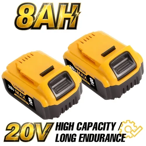 2-Pack 20V MAX 8.0Ah Lithium Replacement Battery Compatible with DeWalt 20V Cordless Power Tools, High Capacity Extended Runtime Li-ion Battery