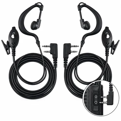 TIDRADIO 2 Pack 2 Pin Walkie Talkie Earpiece Headset, K-Type Over-Ear Ear Hook Headphones with PTT Microphone and Clip, Two Way Radio Accessories
