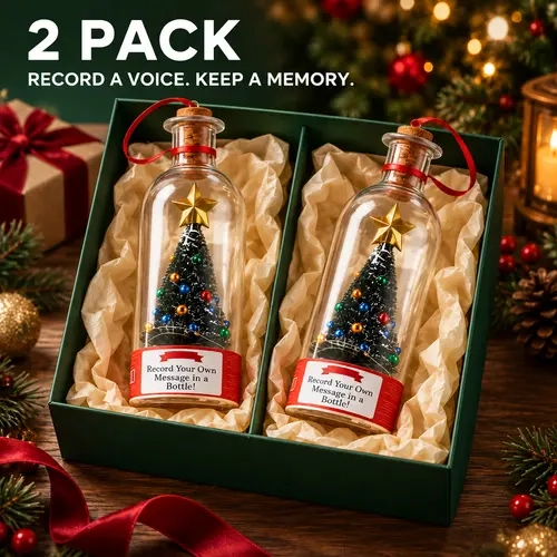 2-Pack Glass Recordable Christmas Message Bottles Set with Mini Star Tree, Voice Record-Playback Keepsake, Personalized Holiday Gifts for Him & Long-Distance Loved Ones