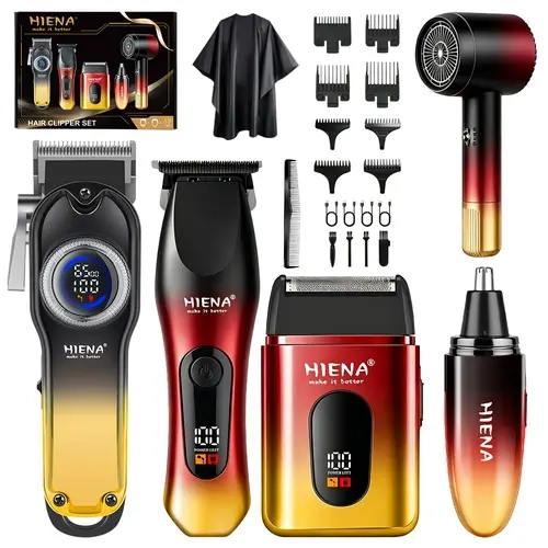 HIENA PRO Men's 5-in-1 Wireless Grooming Tool - Rechargeable Adjustable Clipper, Home Dryer, High-End Set for Short Hair Vibes, Beard Modification, Father's Day Gift
