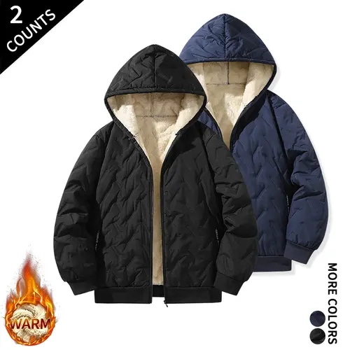 #SohoChic Men's 2-Pack Winter Long Sleeve Fleece-Lined Hooded Quilted Jackets, Warm Casual Outdoor Daily Wear Tops