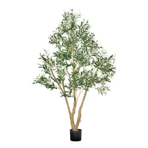【OpantalkOnly】VEVOR 6FT Pre-Assembled Decorative Rubber Silk Artificial Olive Tree with Black Pot, Natural Wood Trunk, Flexible Branches, Realistic Green Leaves & Fruits, Nature-Inspired Indoor Faux Plant for Home, Office, All-Seasons Gift#BackToSchool