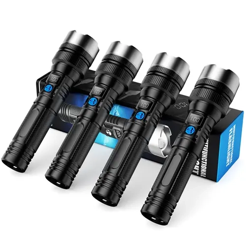 4pcs 2-in-1 Strong Flashlight (Power Bank), Digital display ofpower, Rechargeable, Zoomable,, X4Waterproof,Adjustable Brightness Flash Light for Outdoor, Emergency,Camping Accessories, Black TikTokShopFallDealsForYou