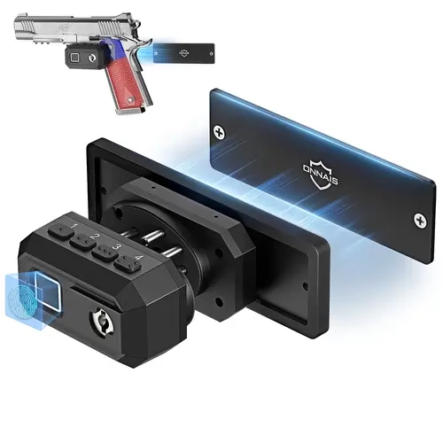 ONNAIS Biometric Magnetic Gun Magnet Mount with Silicone Pad, Adjustable Metal Trigger Guard Protection, Fingerprint-PIN Quick-Access Handgun Holder, Backup Keys for Car/Bedside Installation