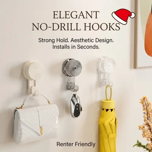 Elegant Plastic No-Drill Installation Storage Hooks - 360-Degree Rotation Organizer for Bathroom Decor, Glass, Tile, Painted Wood Doors, Home Essentials