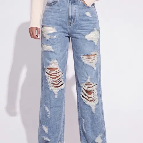 Trendy Y2K Style Distressed Ripped Denim Jeans, Loose Fit Design for Casual & Fashionable, Perfect for Everyday Wear