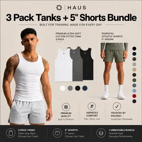 3 Pack Tanks + 5" Shorts Bundle