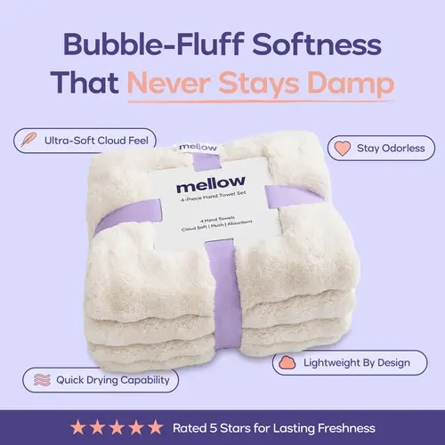 Mellow Sleep | Bubble Hand Towels (4-Pack) - Soft, Cushioned Microfiber with Quick-Drying Bubble Texture