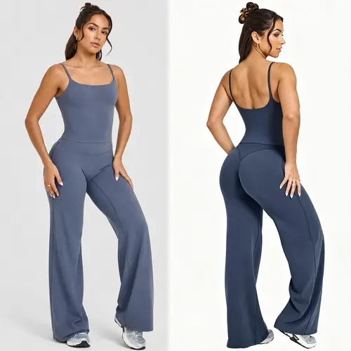RICH BRIA Casual Two-Piece Summer Set, SOFTMOTION Strappy Tank Top Workout Tops Yoga Sports Vest,  Womens Fitness Activewear Gym Fashion Outdoor Gymwear Comfort Wide Leg Yoga Pants Matching Set