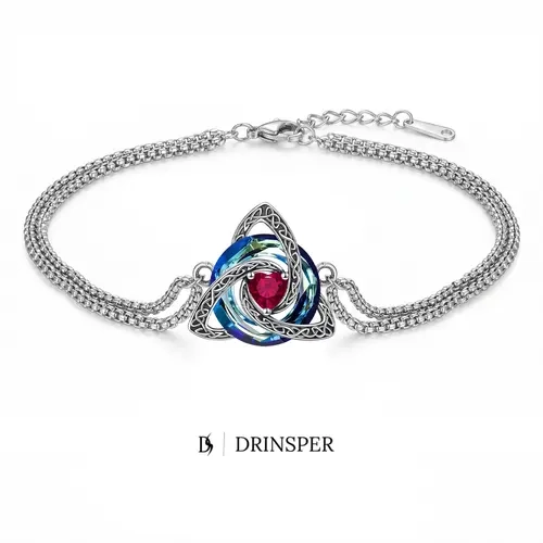 DRINSPER Celtic Knot Bracelet for Women, Trinity Knot Triquetra Crystal Bracelet with AAA Zircon Accent, Silver Plated Copper Celtic Jewelry Gift, Adjustable 18+3cm Chain Bracelet, Faith Love Unity Symbol Accessory for Birthday and Special Occasions