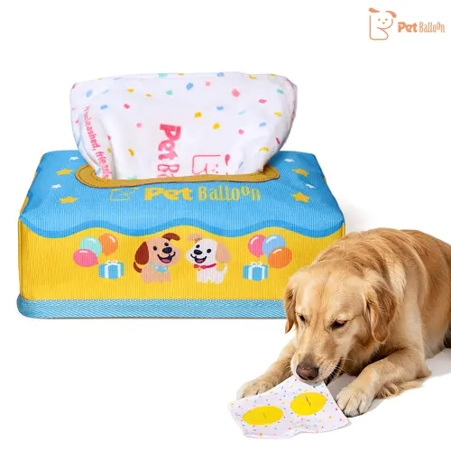 Pet Balloon Dog Tissue Box Toy, Interactive Crinkle Dog Toy with 2 Treat Hiding Pockets, Pull-Out Enrichment Puzzle Toy for Boredom, Chewing & Mental Stimulation