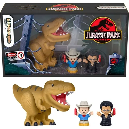 Little People Collector Jurassic Park Special Edition Set with Dinosaur for Movie Fans 3 Figures